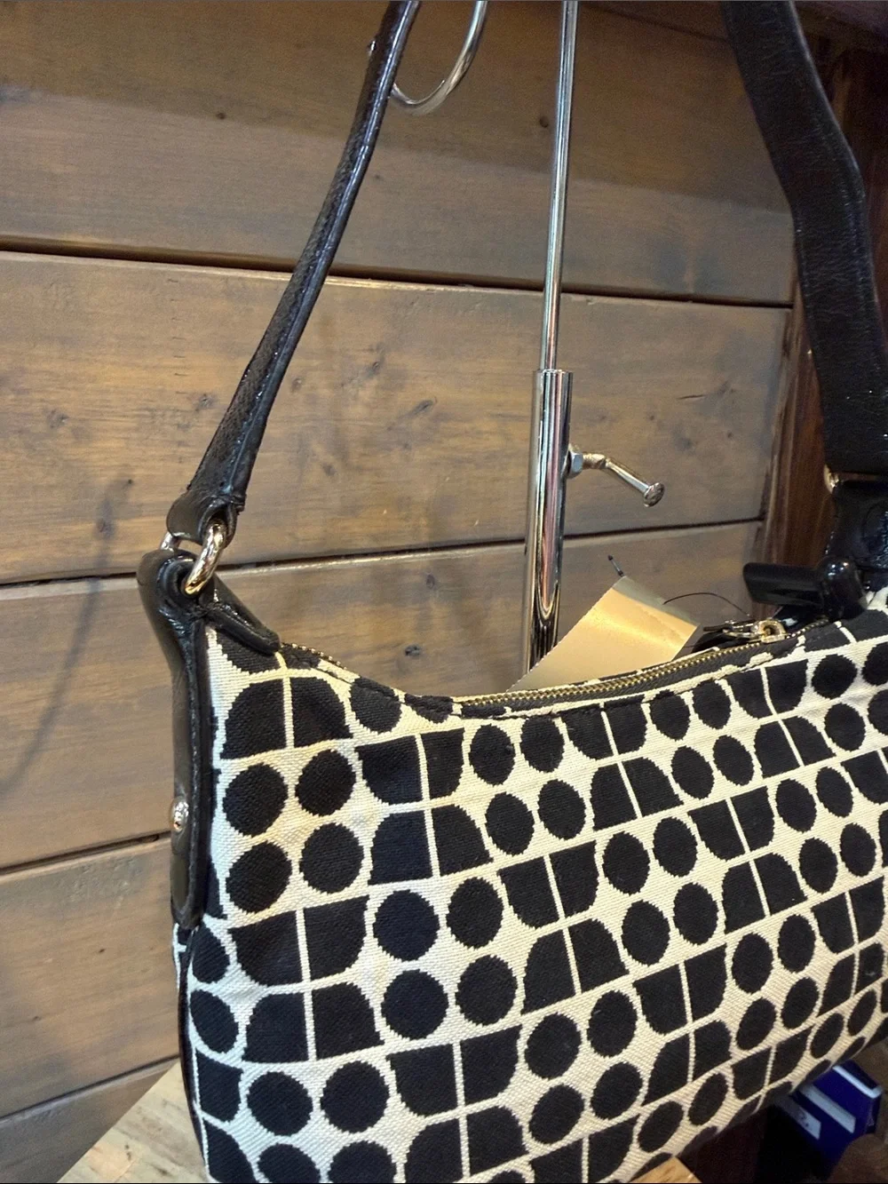 kate spade Black & Cream Geometric Dot-Grid Shoulder Bag